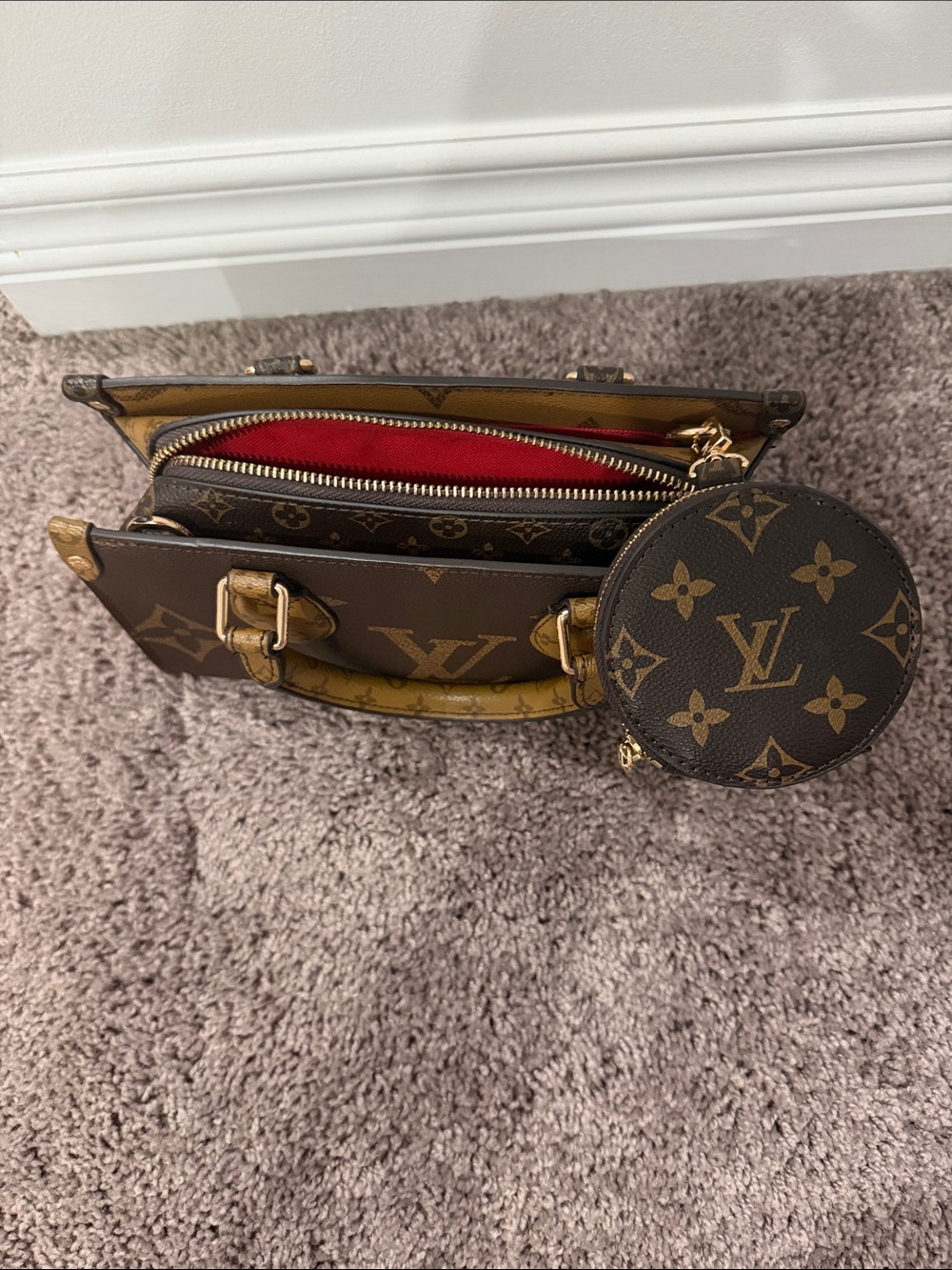 LV Monogram Mini Top-Handle Bag with Coin Pouch in Brown and Tan - Picture 5 of 5